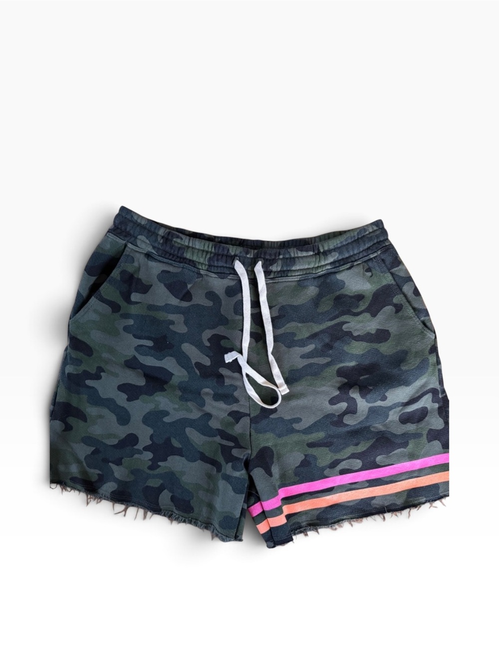 Sundry Camo Drawstring Shorts Neon Pink Coral Stripes Size 3